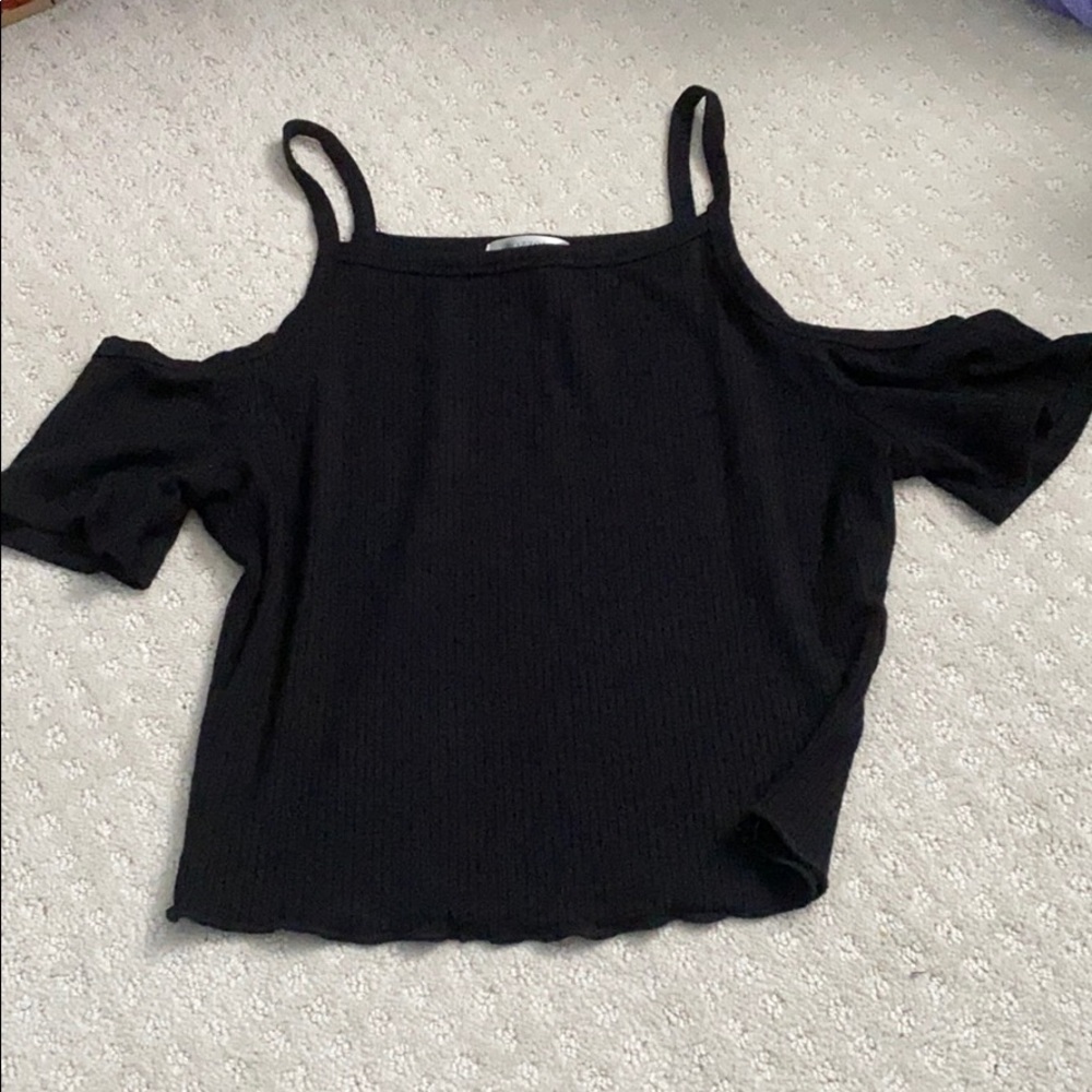 Black crop top with shoulder cutout
